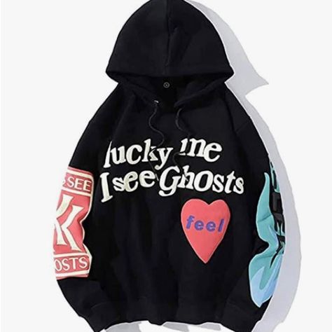 I Have 2 Sizes I See Ghosts, Black Ghost, Velvet Sweatshirt, Lucky Me, Couples Sweatshirts, Oversized Sweatshirt, Grey Hoodie, Kanye West, Fleece Hoodie