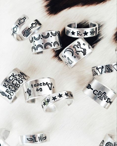 Punchy Jewelry, Stamp Rings, Metal Stamped Bracelet, Southern Jewelry, Western Rings, Hand Stamped Ring, Cowgirl Accessories, Country Jewelry, Metal Stamped Jewelry