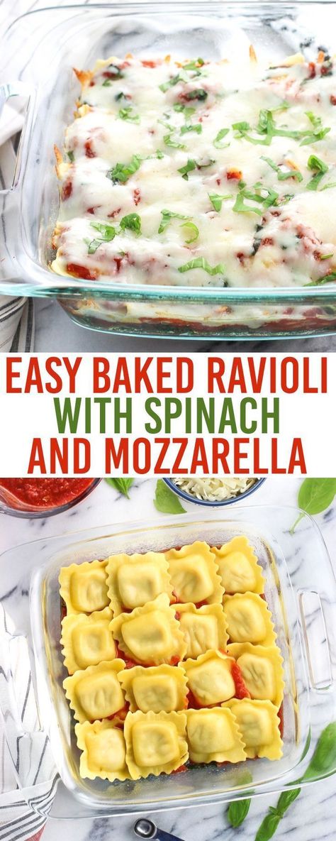 Cabbage Alfredo, Easy Baked Ravioli, Ravioli With Spinach, Spinach And Cheese Ravioli, Spinach Mozzarella, Baked Ravioli, Spinach Bake, Ravioli Bake, Savory Foods