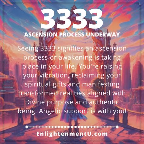 Seeing 3333 signifies an ascension process or awakening is taking place in your life. You're raising your vibration, reclaiming your spiritual gifts and manifesting transformed realities aligned with Divine purpose and authentic being. Angelic support is with you! 3333 Angel Number Meaning, 15 15 Angel Number, 15 Angel Number, Angles Numbers, 3333 Meaning, 3333 Angel Number, Angel Numbers Time Meaning, 4:04 Angel Number Meaning, Numbers Meaning