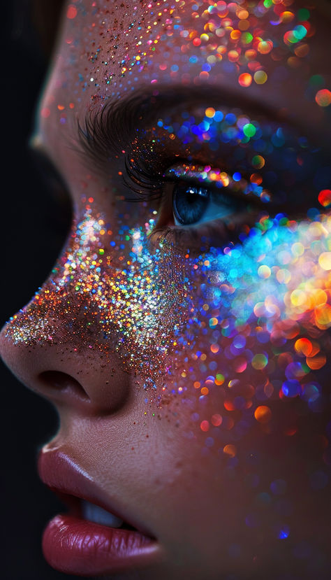 Big blue eyes and glitter makeup - cool photo idea Glitter Photoshoot Ideas, Galaxy Photoshoot, Glitter Photoshoot, Color Photoshoot, Glitter Photo Shoots, Neon Photography, Magazine Shoot, Glitter Photography, Self Photography