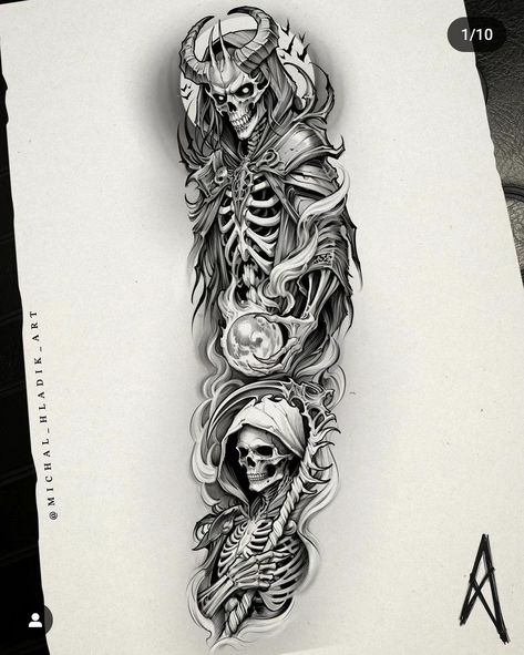 Sci Fi Tattoo Sleeve, Mens Full Sleeve Tattoo, Arm Tattoos Drawing, Viking Tattoo Sleeve, Skull Art Tattoo, Skull Sleeve Tattoos, Skull Sleeve, Full Sleeve Tattoo Design, Full Arm Tattoos