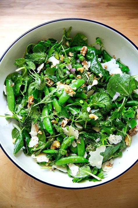 A Snap Pea Salad To Make Immediately Snap Peas Recipe, Snap Pea Salad, Pea Salad Recipes, Oven Roasted Asparagus, Snap Pea, Beautiful Salad, Mint Salad, Pea Salad, Spring Vegetables