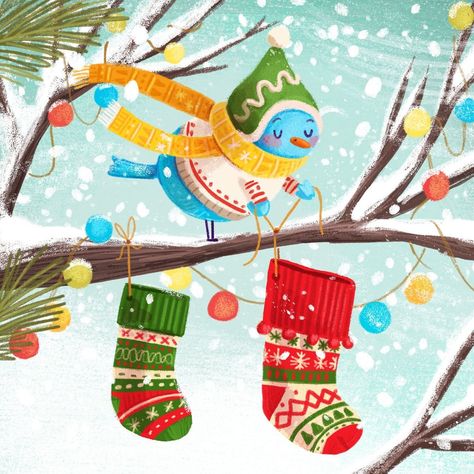 Christmas Lyrics, Winter Illustration, Picture Books Illustration, Winter Images, Hanging Stockings, Christmas Advent Calendar, Noel Christmas, Naive Art, Christmas Illustration