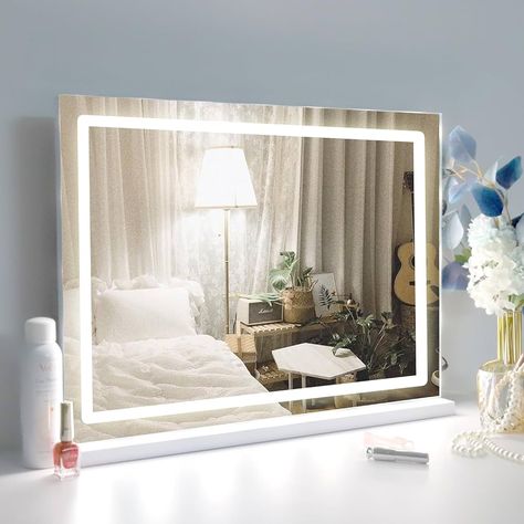 Amazon.com : Despful Makeup Vanity Mirror with Lights, 22.8"x 18.1" Large LED Lighted Mirror with 10X Magnification and USB Charging Port, Smart Touch 3 Colors Dimmable, Touch Control for Bedroom, White : Beauty & Personal Care Led Makeup Mirror Vanity, Big Mirror Vanity, Vanity Mirror With Light, Mirrors For Desk, Vanity Styling Bedroom, Mirror On Desk, Amazon Vanity Mirror, Oxford Apartment, Dorm Room Mirror