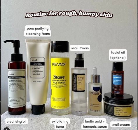 Routine for rough bumpy skin.. Skincare For Rough Skin, Rough Bumpy Skin, Body Routine, Clear Healthy Skin, Bumpy Skin, Basic Skin Care Routine, Oil Cleanser, Rough Skin, Face Skin Care