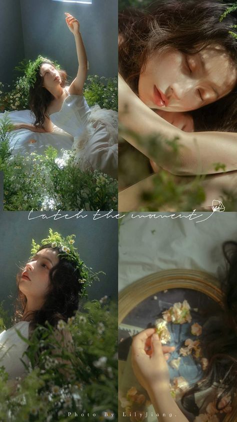 Fairy Garden Ideas Photoshoot, Friendly Pose Reference, Fairy Theme Photoshoot, Photoshoot With Plants, Swamp Fairy, Magical Photoshoot, Ethereal Photoshoot, Gown Photoshoot, Ethereal Photography