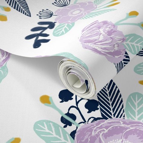 If you're looking for a relaxing, stress-free bedroom wallpaper, look no further than these leaves. With a soft and gentle feel, they're perfect for any bedroom. Purple Flower Girls, Purple Rooms, Mint Gold, Purple Accents, Floral Nursery, Peel Stick Wallpaper, Drawer Liners, Linen Texture, Leaf Wallpaper