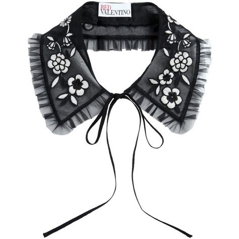 Red Valentino Women Embroidered Organza Collar featuring polyvore women's fashion accessories black red valentino Organza Collar, Sewing Collars, Collars Diy, Fake Collar, Embroidered Organza, Embroidered Collars, Bow Collar, Valentino Women, Collar Designs