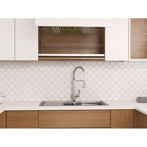 Luxe Surface Group BIANCO DOLOMITE MARBLE FISH SCALE 3"X3" POLISHED MOSAIC TILE | Wayfair.ca Fish Scale Tile, Condo Kitchen, Backsplash Bathroom, Japandi Interior, Bathroom Backsplash, Fish Scale, Fish Scales, Wall And Floor Tiles, Mosaic Wall