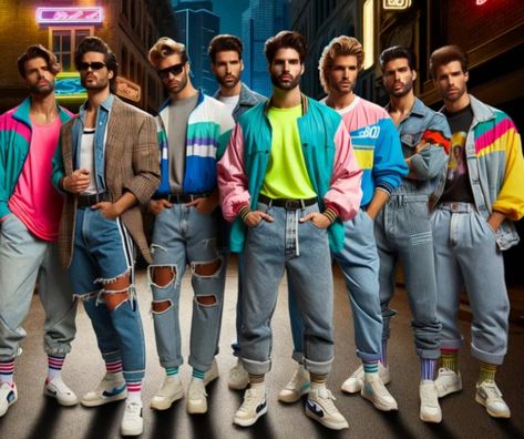 Retro Outfits 80s Style Men Party, 80s Party Theme Outfit, Style Annee 80, Annee 90 Outfit, 90s Neon Outfits, 90s Disco Outfit, 80s Club Fashion, 90 Theme Party Outfit, 80s Disco Outfit