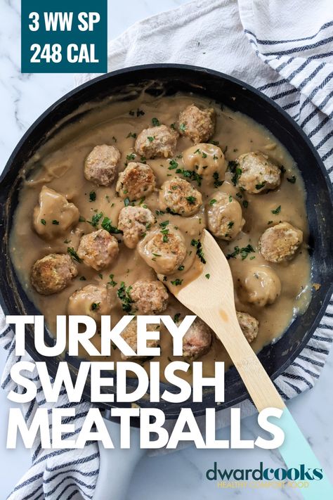 Swedish meatballs are a super simple and satisfying meal that can be ready by the time you boil pasta to serve on the side. It is an easy weeknight recipe that is a delicious and low calorie recipe using ground turkey. This healthy Swedish meatball recipe is one of my favorite ground turkey recipes and it makes a great make ahead meal too! Great for people looking for Weight Watchers recipes using ground turkey. Low Calorie Swedish Meatballs, Swedish Turkey Meatball Recipe, Low Calorie Ground Turkey Recipes, Weight Watchers Ground Turkey Recipes, Healthy Swedish Meatballs, Turkey Swedish Meatballs, Recipes Using Ground Turkey, Turkey Meatballs Healthy, Ww Dinner