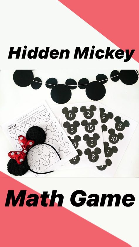 Hidden Mickey Math Game - The Gray Ruby Diaries Disney Math Activities Kindergarten, Disney Crafts For Kindergarten, Disney Day Preschool, Disney Day At School Ideas, Disney Day Kindergarten Activities, Disney Day Preschool Activities, Disney Math Activities Preschool, Disney Activities For Kindergarten, Disney Day Classroom Activities