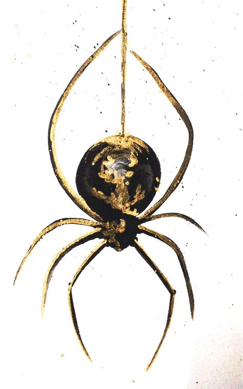 Watercolour and bronze ink spider Spider Watercolor Painting, Spider Painting Easy, Cute Spider Painting, How To Paint A Spider, Spiders Painting, Spider Painting Acrylic, White Spider Tattoo, Spider Art Drawing, Spider Watercolor