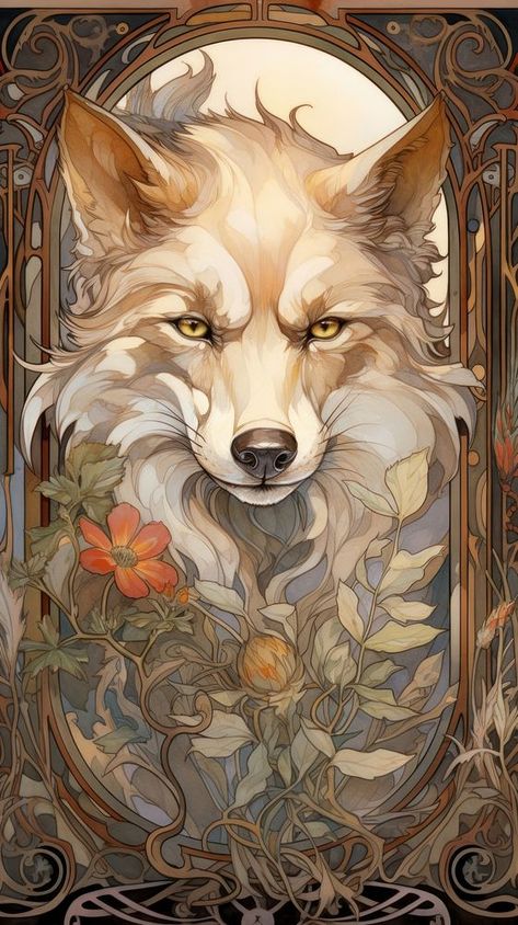 An art nouveau drawing of a wolf animal mammal creativity. | premium image by rawpixel.com / Tanat Chittirungsan Art Nouveau Animals, Art Nouveau Drawing, Drawing Of A Wolf, Art Deco Animals, Wolf Animal, Tiger Illustration, Fox Painting, Bird Artwork, Alphonse Mucha