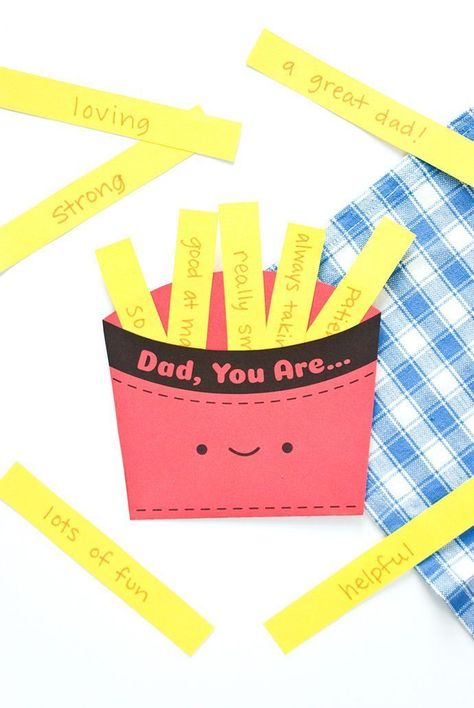 Give dad a box full of french fry love with this printable Father's Day card! Father's Day Cards Handmade, Diy Father's Day Cards, Kids Fathers Day Crafts, Fry Box, Diy Father's Day Crafts, Fathers Day Art, Recycled Magazine, Handmade Charlotte, Diy Father's Day Gifts