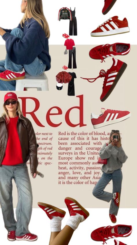 Outfits con tenis color rojo más el significado del color Red Shoes Casual Outfit, Outfits With Red Tennis Shoes, Red Trainers Outfit Women, Outfit Zapatillas Rojas, Red Samba Outfit, Zapatillas Rojas Outfit, Red Trainers Outfit, Red Tennis Shoes Outfit, Outfit With Red Sneakers