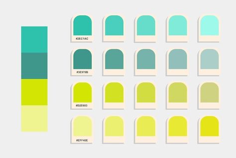 Blue green color palette, neon light col... | Premium Vector #Freepik #vector #color-palette #color-guide #graphic-art #color-chart Chartreuse Branding, Light Green Color Palette, Color Palette Neon, Blue Green Color Palette, Blue Website, Neon Colour Palette, Green Color Palette, Living Brand, Color Catalog