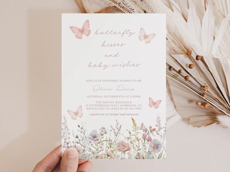 Butterfly Kisses And Baby Wishes, Baby Wishes, Butterfly Baby Shower Invitations, Butterfly Baby Shower, Butterfly Baby, Butterfly Kisses, Invitation Baby Shower, Baby Shower Invite, Wishes For Baby