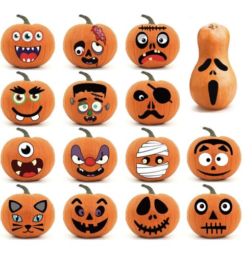 Halloween Pumpkin Painting, Pumpkin Decorating Kits, Lantern Crafts, Halloween Pumpkin Crafts, Trick Or Treat Party, Creative Pumpkin Painting, Monster Decorations, Jack O Lantern Faces, Pumpkin Stickers