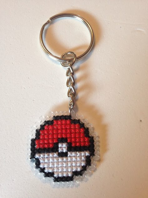 Mini Pokemon Cross Stitch Patterns, Cross Stitch Necklace Patterns, Cross Stitch Pokeball, Pokeball Embroidery, Keychain Cross Stitch, Cross Stitch Keychain Pattern, Tiny Cross Stitch Patterns, Cross Stitch Keychain, Stitch Keychain