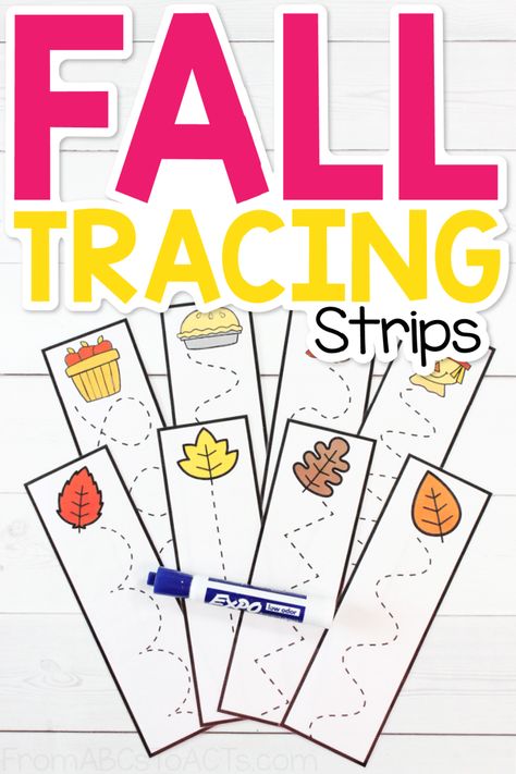 Fall Tracing Strips Easy Fine Motor Activities, Tracing Practice Preschool, Fall Prek, Fall Writing Activities, Toddler Fine Motor Activities, Writing Activities For Preschoolers, Fall Activities For Toddlers, Preschool Fine Motor Skills, Educational Activities For Preschoolers