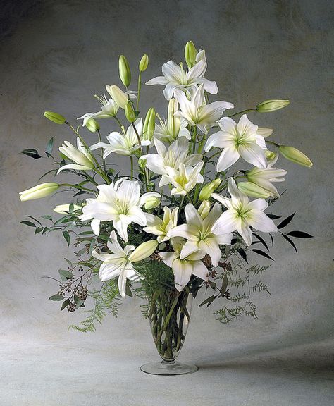 Vase os white lily's. Great for foyer, living room, formal, or sympathy. Flower Factor Lilly Flower Arrangements, Lilies Arrangement, Alter Flowers, Easter Floral Arrangement, Easter Flower Arrangements, Altar Arrangement, Altar Flowers, Lilly Flower, Church Flower Arrangements