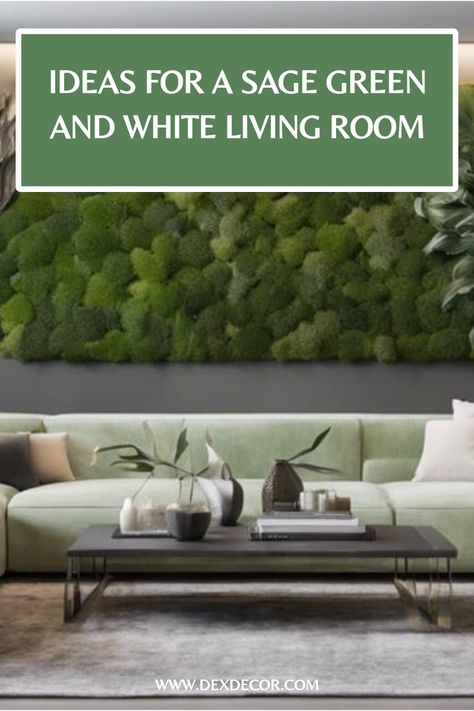 Sage green and white living room with a green textured wall and modern furniture. Sage And White Living Room, Sage Green Living Room Decor, Green And White Living Room, White Home Decor Ideas, Green Decor Ideas, Dark Brown Couch, Sage Green Living Room, Sage Green Decor, Burgundy Living Room