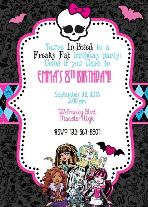 Monster High Invitations, Monster High Birthday Party, Monster High Party, Monster Birthday, Birthday Card Template, Birthday Planning, Birthday Invitation Template, Monster Party, 6th Birthday Parties