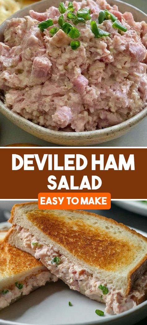 Try our easy and delicious Deviled Ham Salad recipe! Perfect for sandwiches or as a dip, it's made with diced ham, creamy mayo, tangy mustard, and a hint of heat. Great for using up leftover ham! Diced Ham Recipes, Deviled Ham Salad Recipe, Recipes With Diced Ham, Deviled Ham Salad, Recipes Using Ham, Ham Salad Recipe, Ham Sandwich Recipes, Deviled Ham, Ham Salad Sandwich