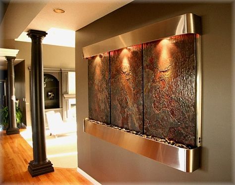 water wall Indoor Wall Fountains, Indoor Water Features, Slate Wall, Modern Wall Decor Art, Mediterranean Decor, Wall Fountain, Water Walls, Interior Wall Design, Contemporary Wall Decor