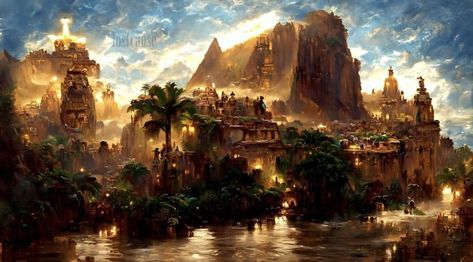 Fantasy Town, Devian Art, Fantasy City, Fantasy Setting, Fantasy Places, Landscape Decor, Fantasy Art Landscapes, Fantasy Concept Art, Mystical Creatures