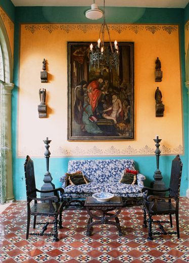 A blog about Interior Design with focus on French style and other Old World aesthetics. Spanish Style Bathrooms, Mexican Interior Design, Mexican Interiors, Hacienda Style Homes, Spanish Decor, Mexican Home Decor, Mediterranean Home Decor, Mexican Home, Spanish Style Home