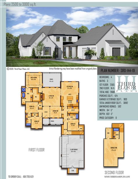 This Beautiful 4 bedroom 3 bath home with a large rear porch. An open concept plan with additional unfinished bonus room over the 3 garage with large storage room. Jack Jill Bathroom, Garage With Storage, Concept Plan, Master Suite Bedroom, Brick Siding, Modern Architecture Design, Separating Rooms, Craftsman Style House Plans, 3 Car Garage