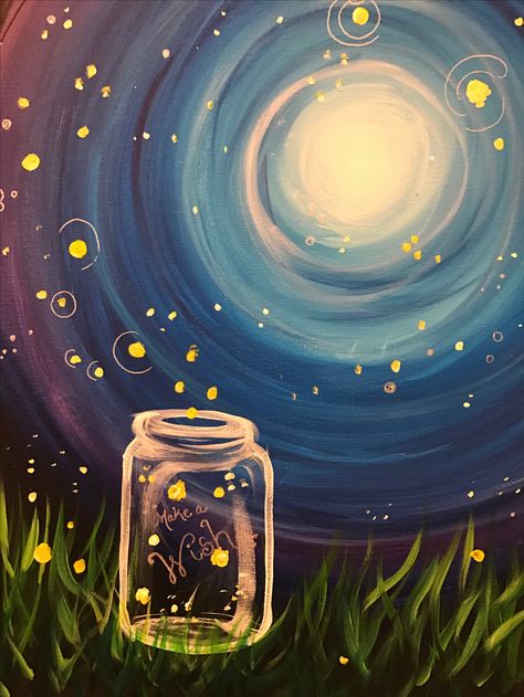 Firefly Art Project, Fireflies In A Jar Painting, Fireflies Painting, Firefly Painting, Easy Canvas Painting Ideas, Firefly Art, Acrylic Art Projects, Canvas Art Projects, Dark Souls Art