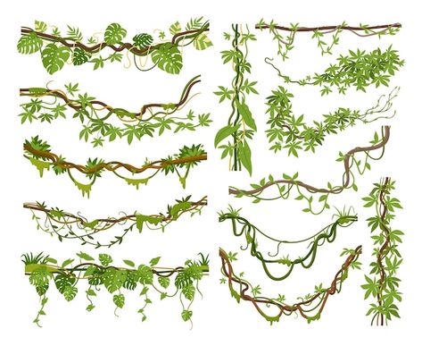 Climber Plant Drawing, Leaves On Trees Drawing, Vines And Leaves Drawing, Climbing Vines Drawing, Climbers Plants Drawing, Overgrown Plants Drawing, How To Paint Vines, Vines Reference, Hanging Plant Drawing