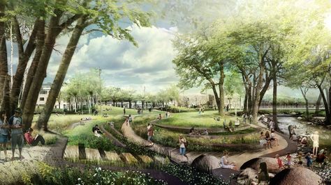 Boulder Civic Area | TLS Landscape Architecture Water Factory, River Park, Urban Park, Bike Path, Architecture Rendering, Parking Design, Urban Spaces, Design Competitions, Green Space