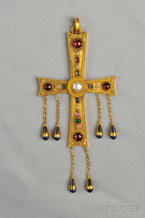 Antique 18kt Gold Gem-set Cross Etruscan Jewelry, Byzantine Gold, Byzantine Jewelry, Ancient Jewels, Ancient Jewellery, Cross Art, Historical Jewellery, Art Ancien, Plant A Tree