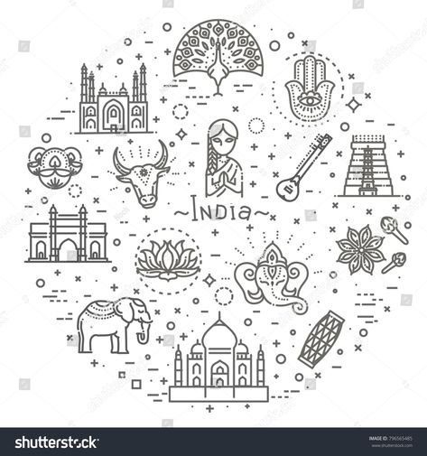 Indian Logo Design, India Illustration, Illustration Traditional, Tourism In India, Indian Symbols, Travel Doodles, Planner Doodles, India Painting, Indian Illustration