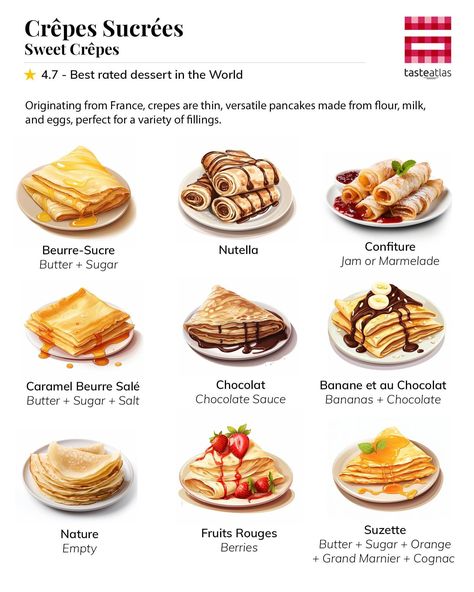 Crepe Sale, Crepe Bar, Sweet Crepes, French Crepes, Seasonal Eating, Vegan Baking Recipes, Food Infographic, Breakfast Eggs, Dish Ideas