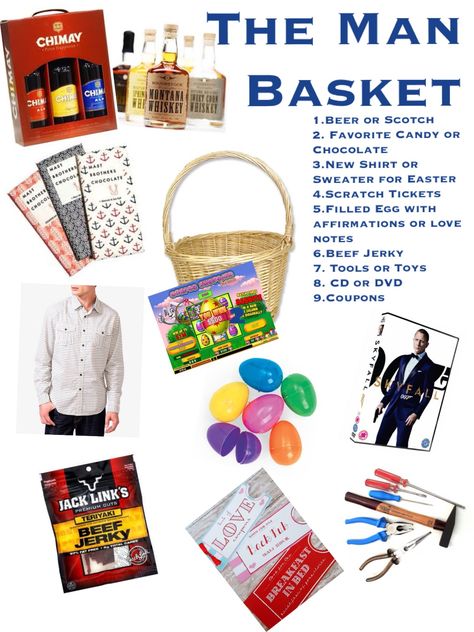 Man Basket! For the kid in all of our hubands | Triplet Living Easter Basket For Men Husband, Easter Basket Men, Man Easter Basket, Easter Basket Ideas For Husband, Adult Easter Basket For Him, Men Easter Basket Ideas, Easter Basket For Adults Men, Easter Basket Ideas For Adults Guys, Easter Basket For Husband