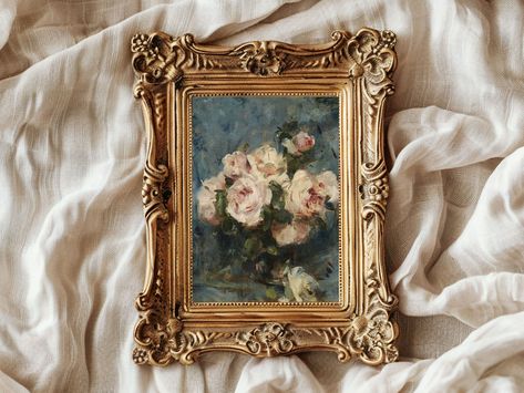 This listing is for a print of the vintage painting titled "Still Life with Roses in a Glass Vase," by Charles Hermans.  These fine art prints are made-to-order, crafted in the USA on museum-quality matte paper, ready to be hung!  Each piece is full-bleed (there is no white border around the print). Each print may vary slightly, there are subtle crop variations based on your desired size measurements. I diligently comb through each piece to find the best quality, per-size print. This product is Vintage Artwork Aesthetic, With Roses, Simple Images, Frame Gallery, Vintage Vase, Antique Decor, Vintage Painting, Art Vintage, The Vintage