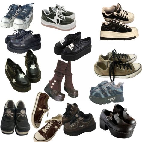 Alternative Shoes Aesthetic, 90s Grunge Shoes, Y2k Grunge Shoes, Shoes Aesthetic Grunge, Shoe Places, Grunge Aesthetic Shoes, Shoes Grunge, Alt Shoes, Grunge Shoes