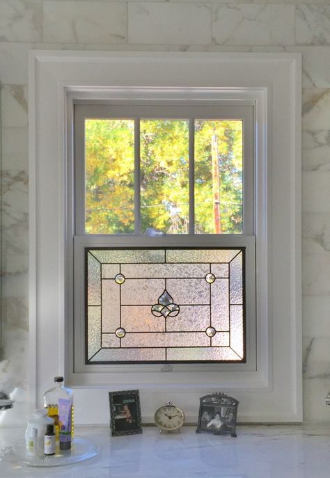 Bathroom Stained Glass Half Window - Custom Stained Glass Stained Glass Window Bathroom, Bathroom Window Ideas, Window Stained, Stained Glass Light, Bathroom Window, Custom Stained Glass, Bathroom Windows, Stained Glass Diy, Glass Bathroom