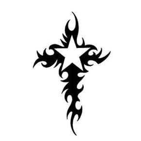 Tribal Cross and White Star Tattoo Design - TattooWoo.com Anime Star Tattoo, Cool Star Design, Y2k Cross Tattoo, Y2k Cross Drawing, Y2k Cross Design, White Star Tattoo, Goth Cross Tattoo, Star Drawings, Star Skull