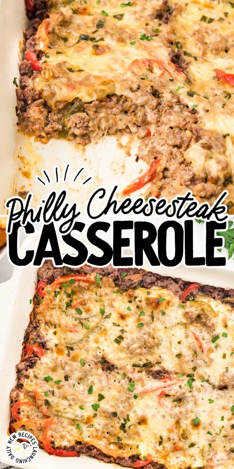 Philly cheesesteak casserole is the perfect dish for busy weeknights - combining traditional Philly flavors in an easy-to-make casserole that everyone will love. Cheese Steak Casserole, Philly Cheesesteak Casserole, Cheesesteak Casserole, Main Entree Recipes, Steak Casserole, Philly Cheese Steak Casserole, Philly Cheese, Beef Casserole Recipes, Philly Cheesesteak