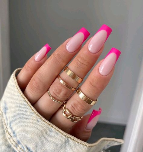 Pink Tip Nails, Pink French Nails, Valentines Day Nails, Nails Ombre, Coral Nails, Indigo Nails, Nails Cute, Classy Acrylic Nails, Acrylic Nails Coffin Pink