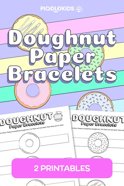 Preschool Donut Activities, Paper Bracelets, National Doughnut Day, Donut Coloring Page, Printable Worksheets For Kids, Paper Bracelet, Donut Birthday, Kids Worksheets Printables, Cooking Club