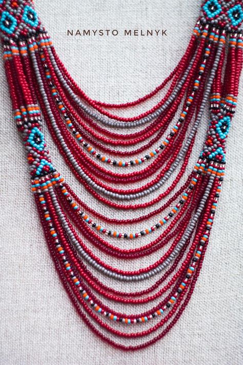 قلادات متدلية, Inexpensive Jewelry, Diy Boho, Statement Bib Necklace, Red Necklace, Beaded Statement Necklace, Beaded Jewelry Patterns, Mom Necklace, Diy Schmuck