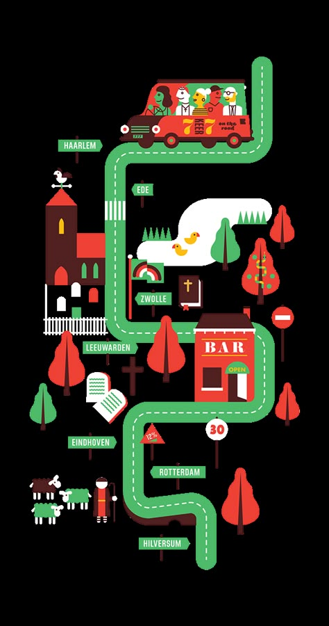 ON THE ROAD by Wijtze Valkema, via Behance Roadmap Illustration, Map Route Design, Route Illustration, Route Map Design, Road Map Illustration, Road Map Illustration Graphic Design, Road Map Infographic Design, Road Map Infographic, Road Map Design